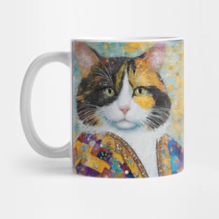 Gustav Klimt Style Calico Cat with Elegant Designer Jacket Mug